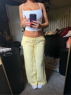 Daydreamer Light Yellow Wide-Leg Drawstring Joggers